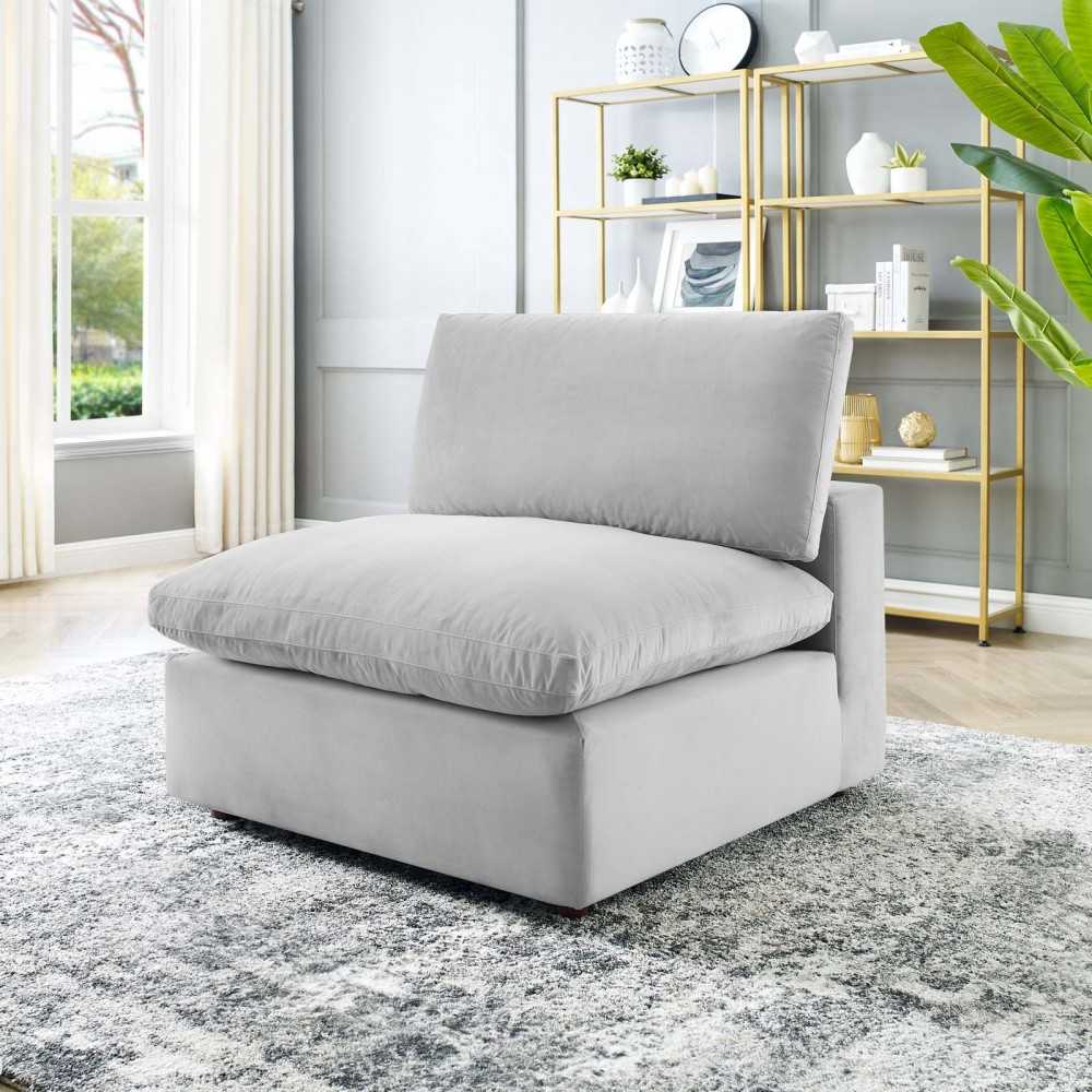Commix Down Filled Overstuffed Performance Velvet Armless Chair, Light Gray