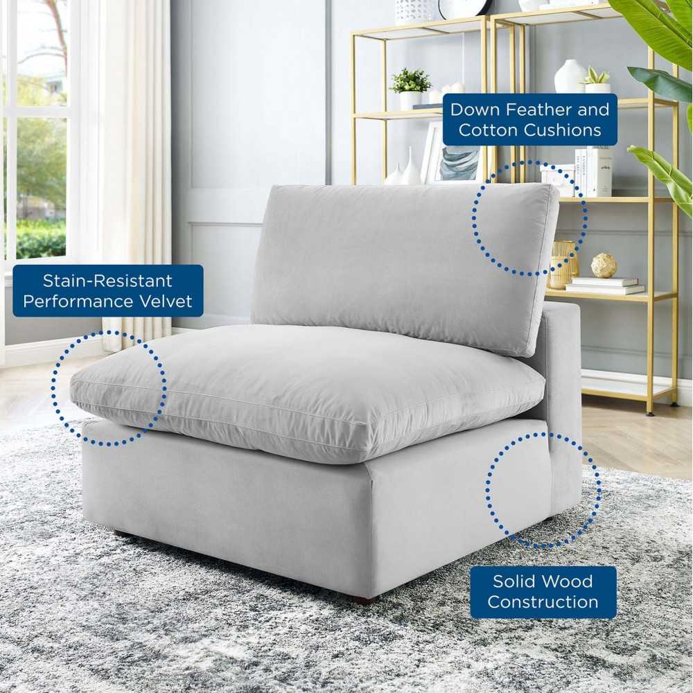 Commix Down Filled Overstuffed Performance Velvet Armless Chair, Light Gray
