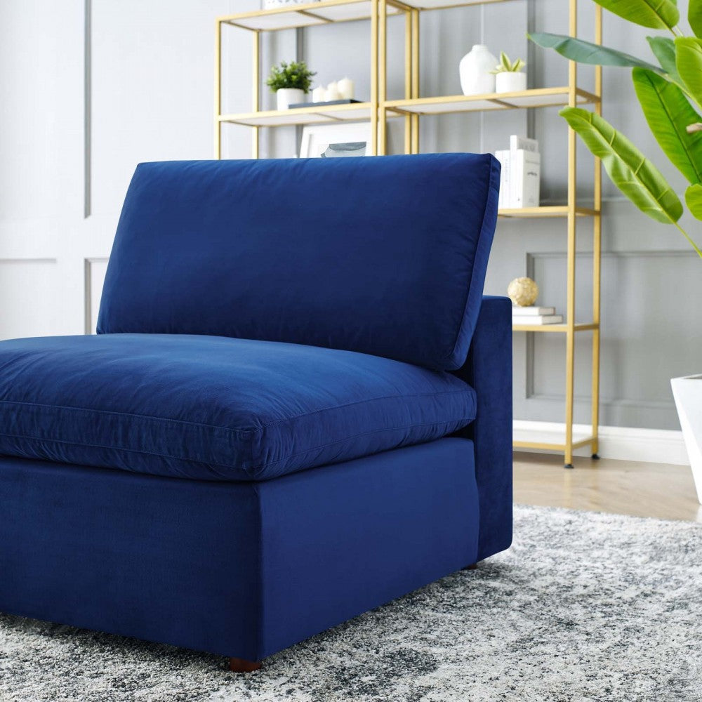 Commix Down Filled Overstuffed Performance Velvet Armless Chair, Navy