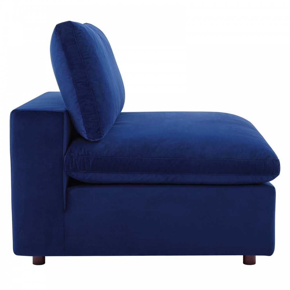 Commix Down Filled Overstuffed Performance Velvet Armless Chair, Navy