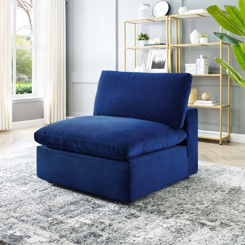 Commix Down Filled Overstuffed Performance Velvet Armless Chair, Navy