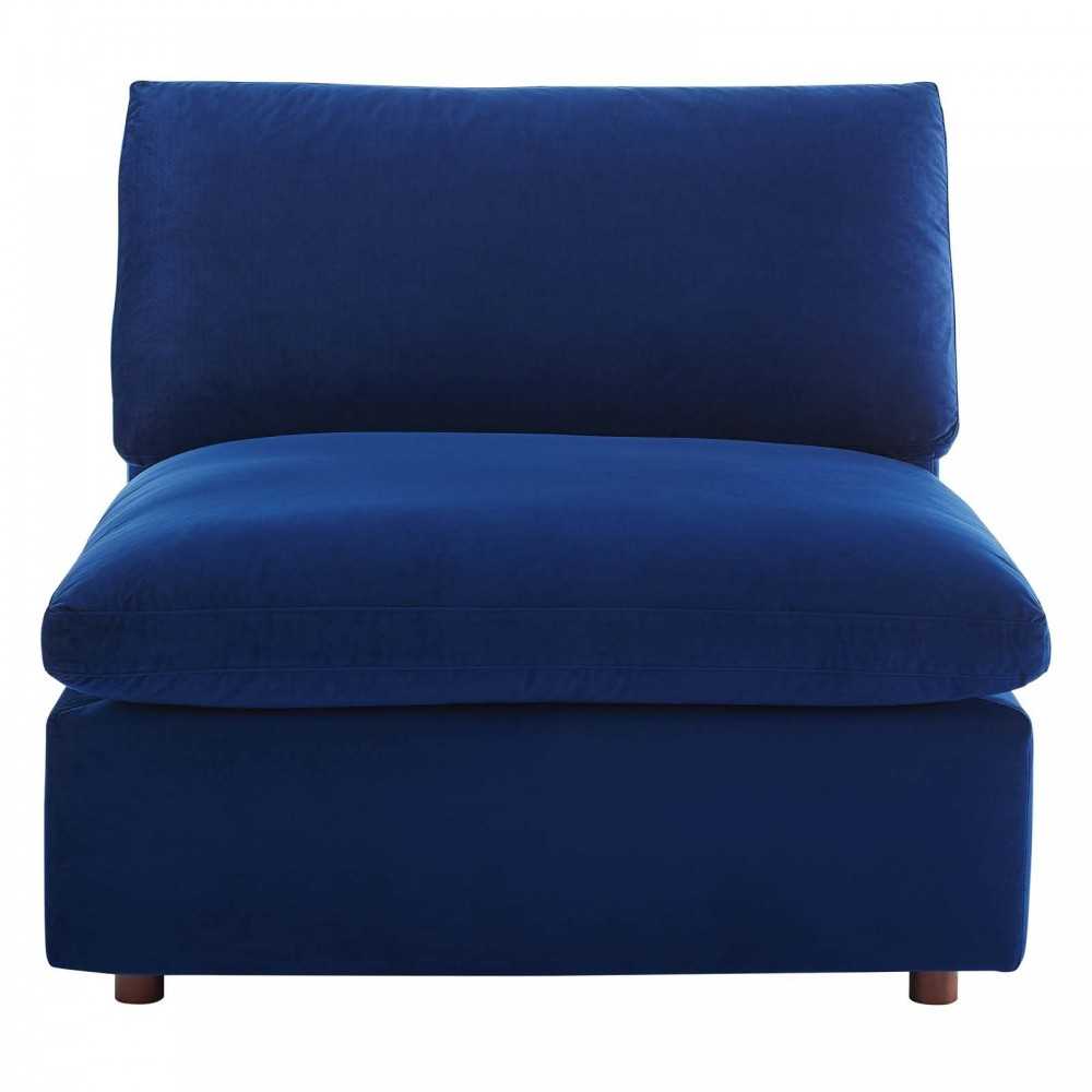Commix Down Filled Overstuffed Performance Velvet Armless Chair, Navy