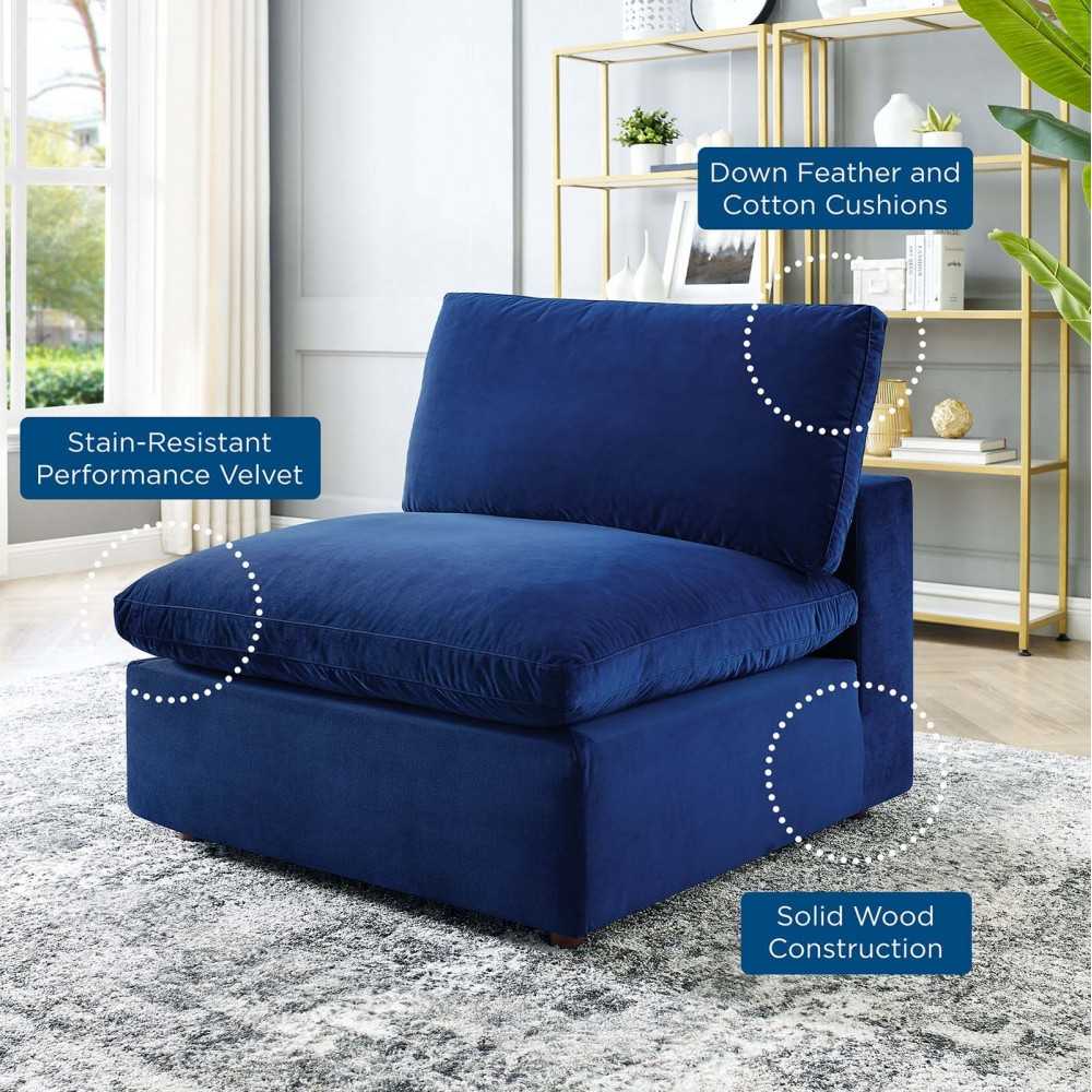Commix Down Filled Overstuffed Performance Velvet Armless Chair, Navy