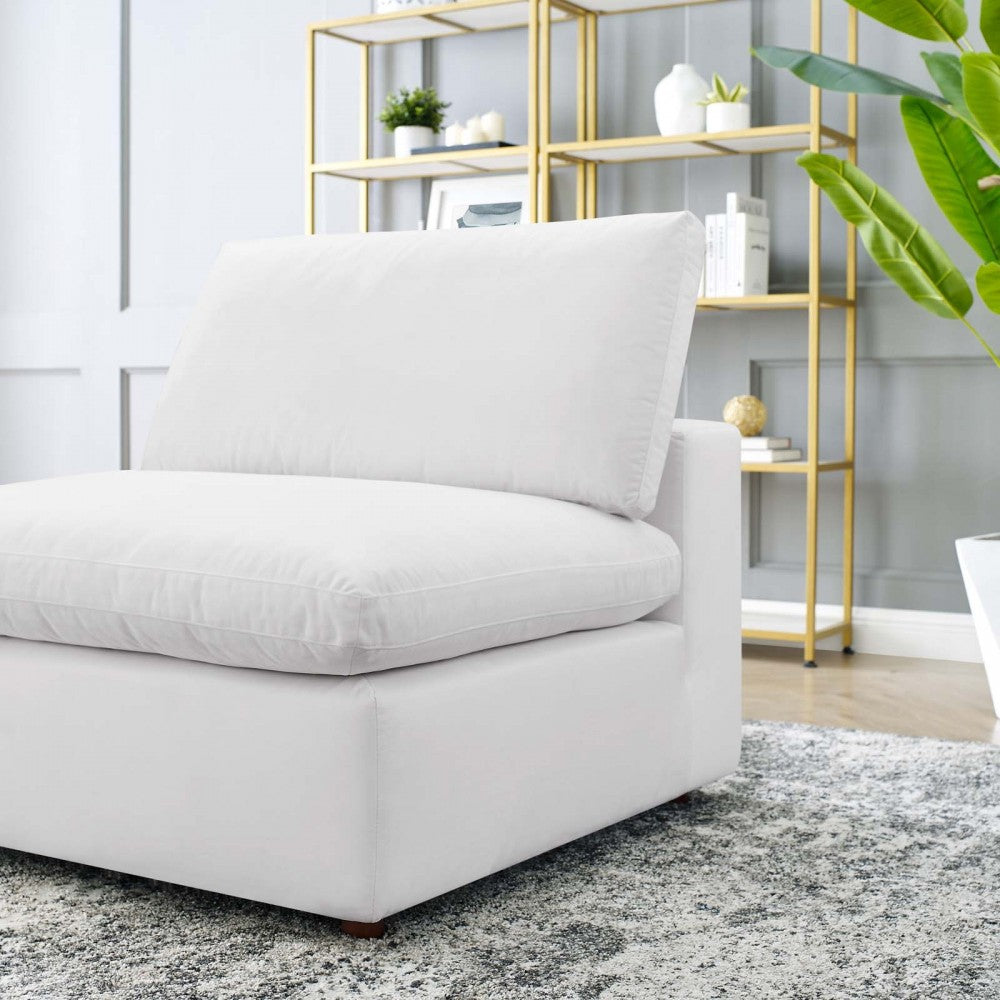 Commix Down Filled Overstuffed Performance Velvet Armless Chair, White