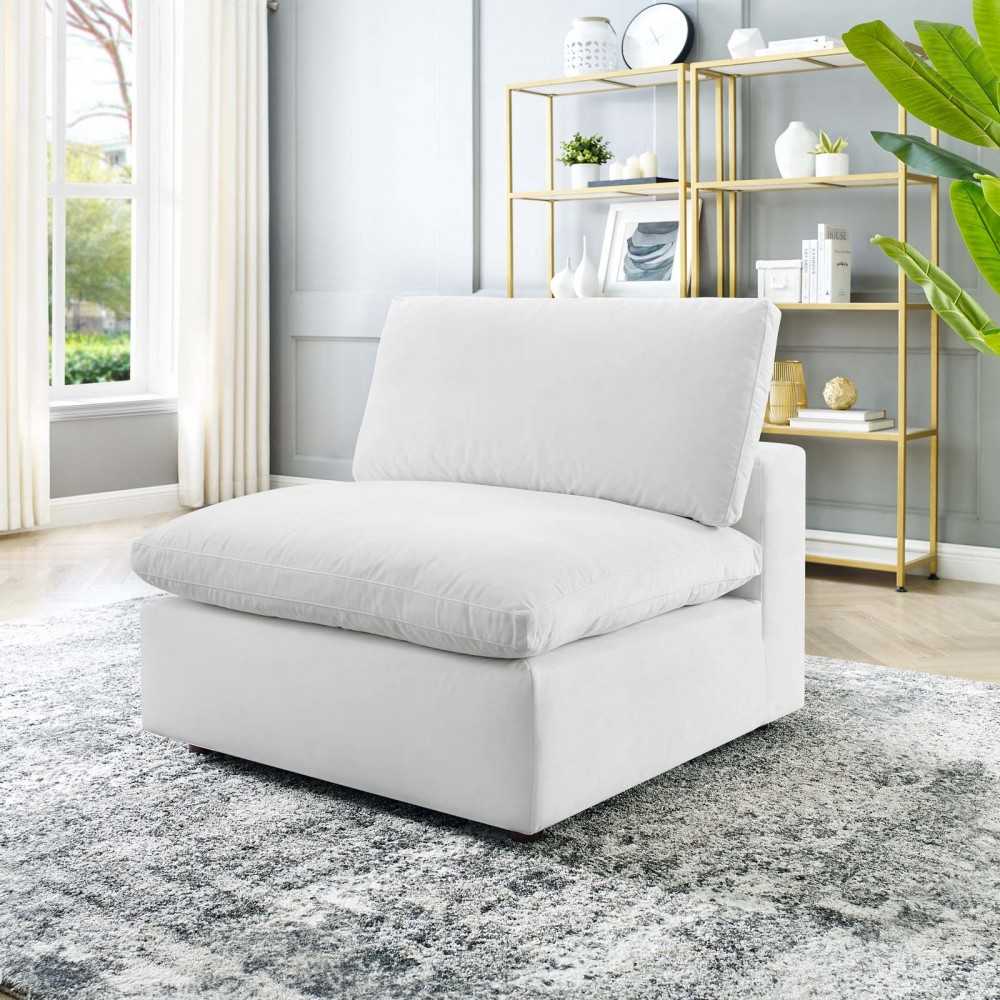 Commix Down Filled Overstuffed Performance Velvet Armless Chair, White