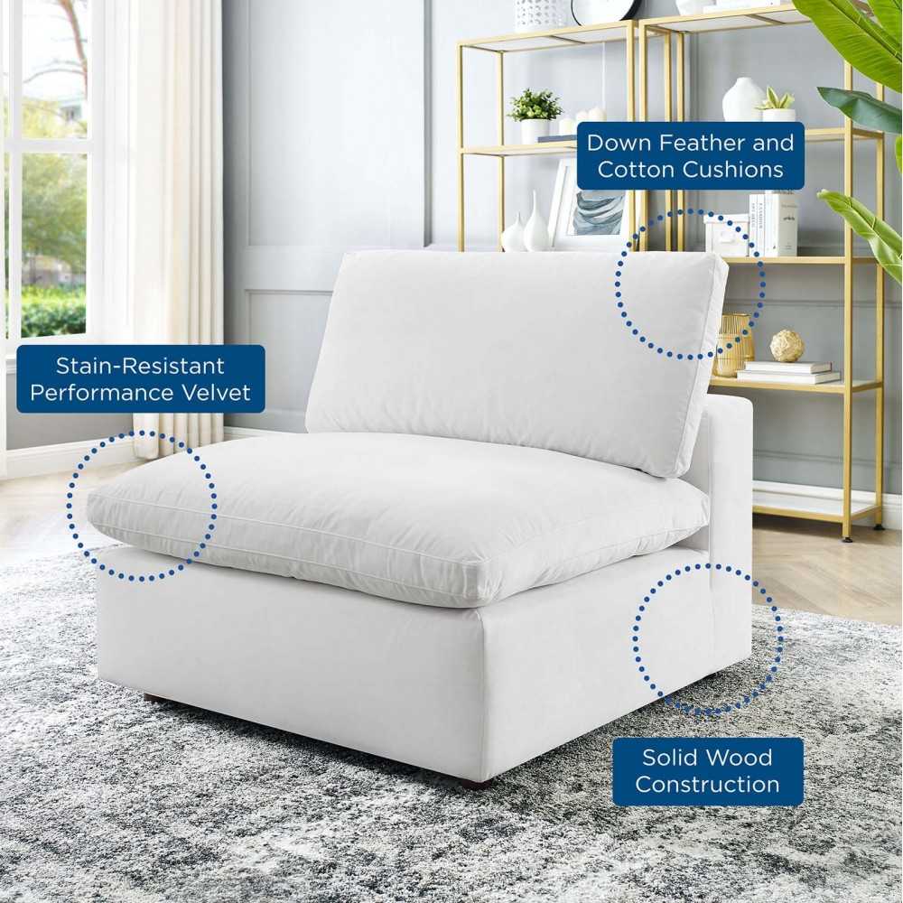 Commix Down Filled Overstuffed Performance Velvet Armless Chair, White