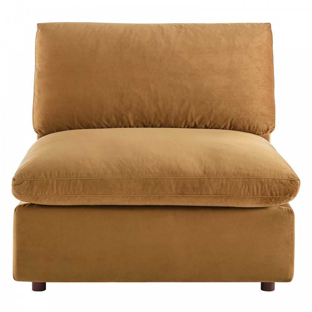 Commix Down Filled Overstuffed Performance Velvet Armless Chair, Cognac