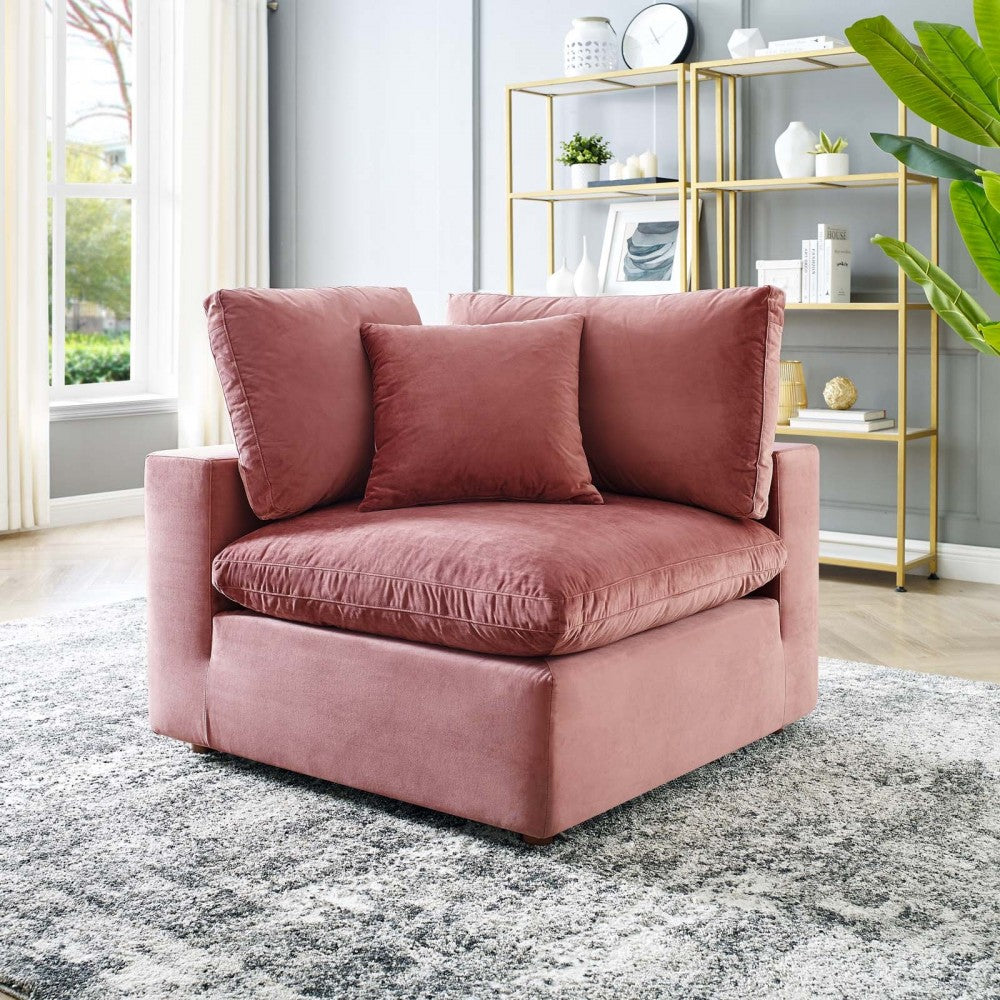 Commix Down Filled Overstuffed Performance Velvet Corner Chair, Dusty Rose