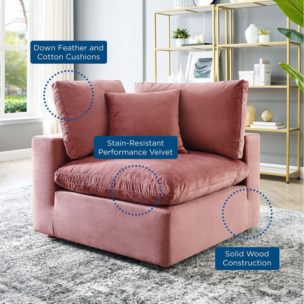 Commix Down Filled Overstuffed Performance Velvet Corner Chair, Dusty Rose