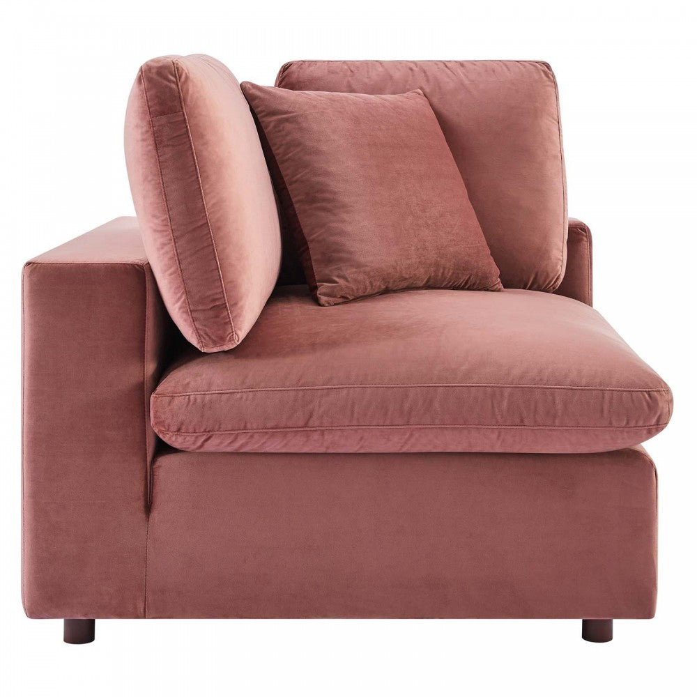 Commix Down Filled Overstuffed Performance Velvet Corner Chair, Dusty Rose