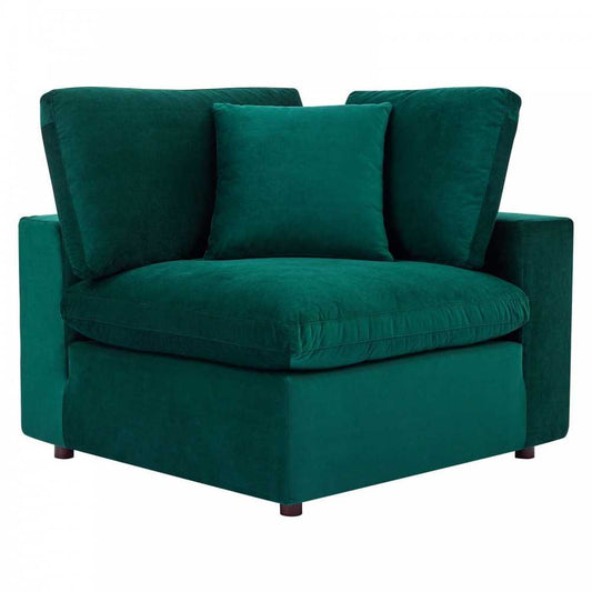 Commix Down Filled Overstuffed Performance Velvet Corner Chair, Green