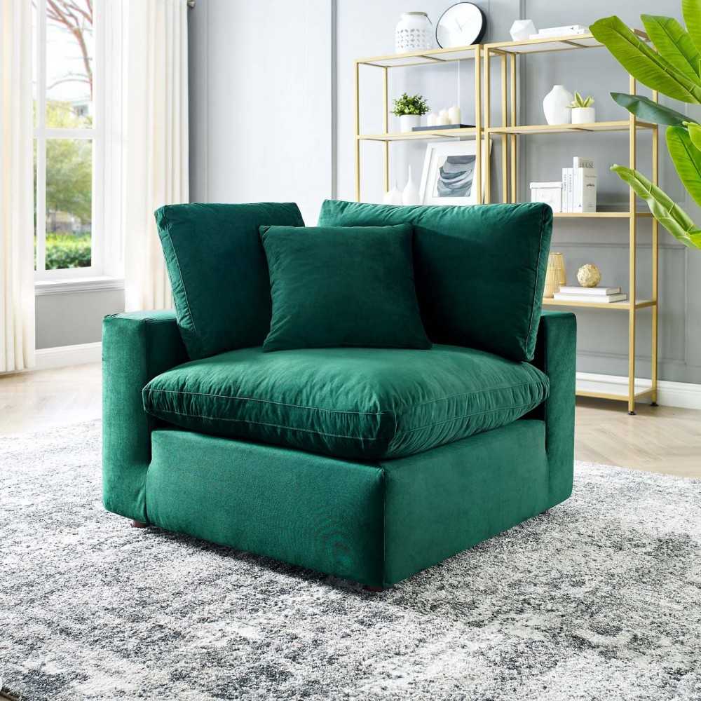 Commix Down Filled Overstuffed Performance Velvet Corner Chair, Green