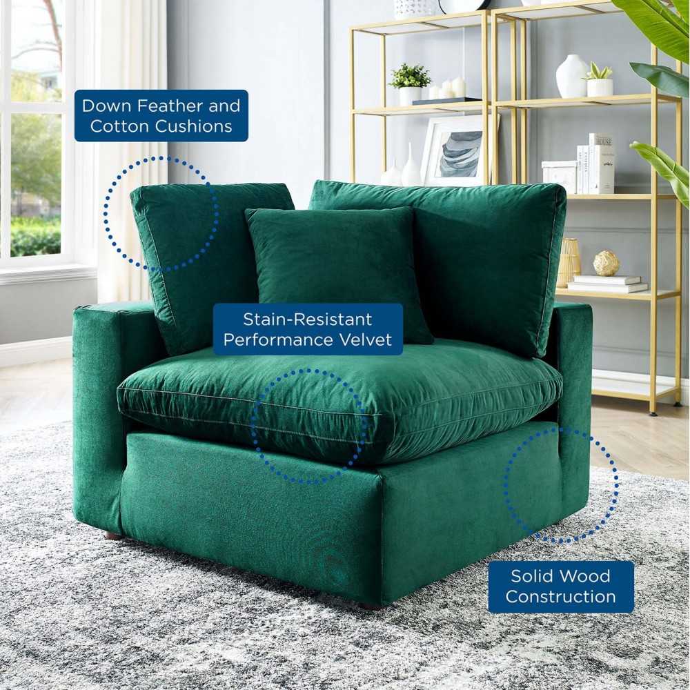 Commix Down Filled Overstuffed Performance Velvet Corner Chair, Green