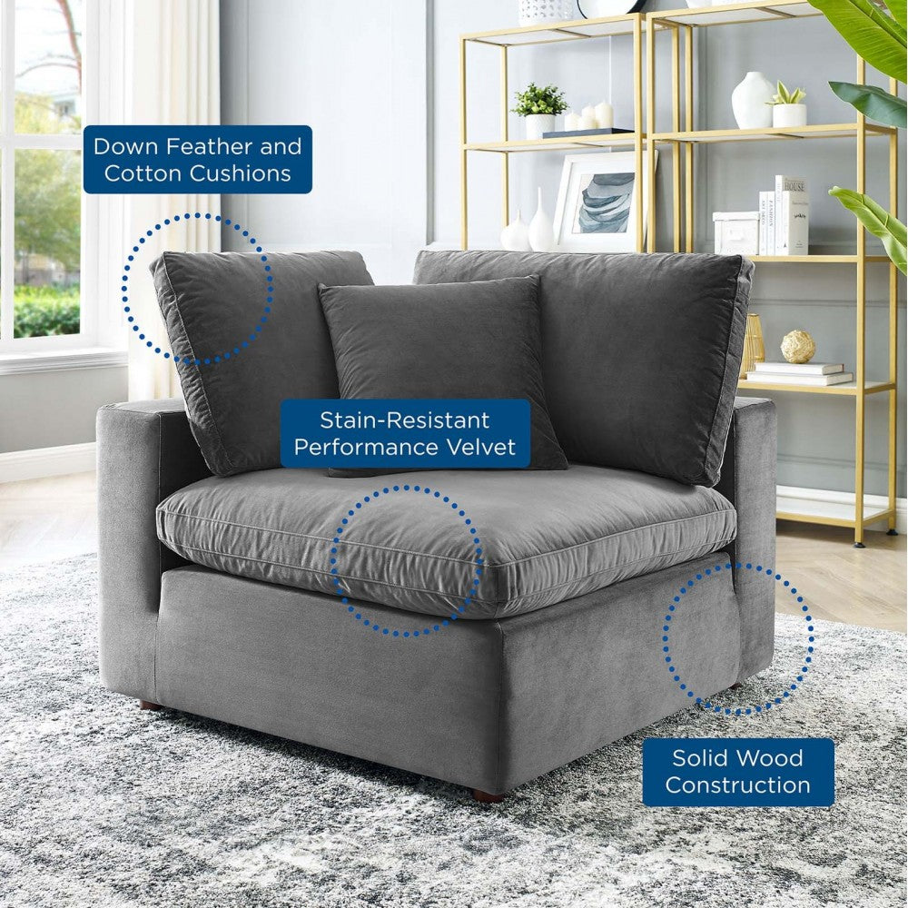 Commix Down Filled Overstuffed Performance Velvet Corner Chair, Gray