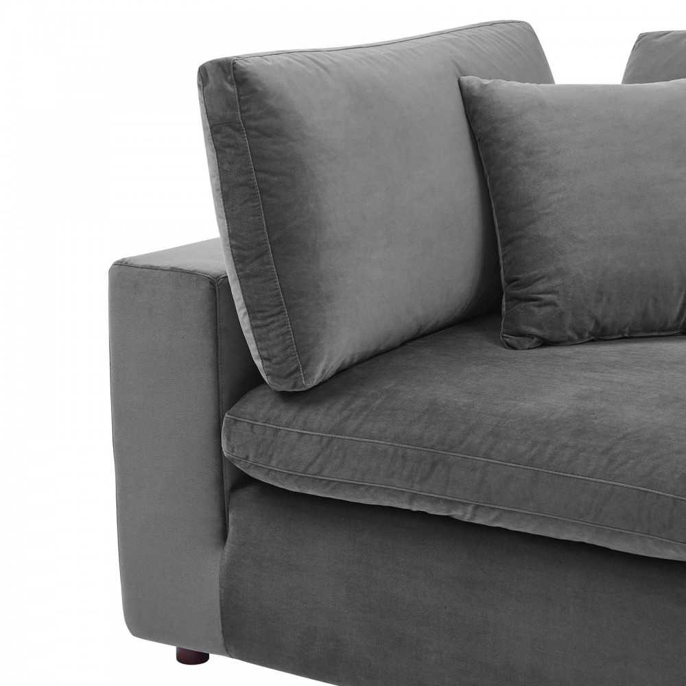 Commix Down Filled Overstuffed Performance Velvet Corner Chair, Gray