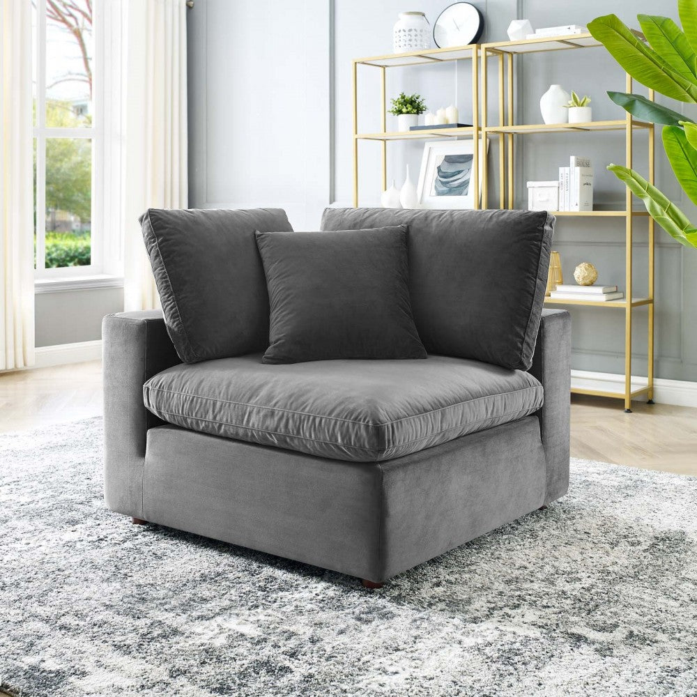 Commix Down Filled Overstuffed Performance Velvet Corner Chair, Gray