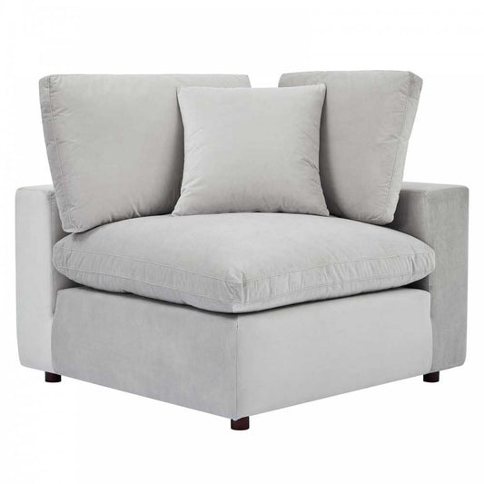 Commix Down Filled Overstuffed Performance Velvet Corner Chair, Light Gray