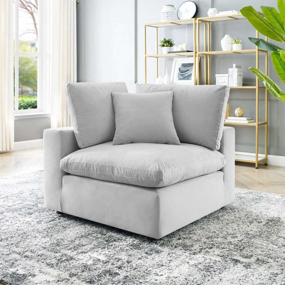 Commix Down Filled Overstuffed Performance Velvet Corner Chair, Light Gray