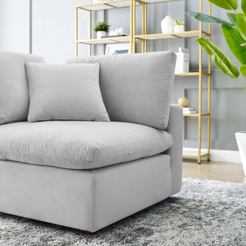 Commix Down Filled Overstuffed Performance Velvet Corner Chair, Light Gray