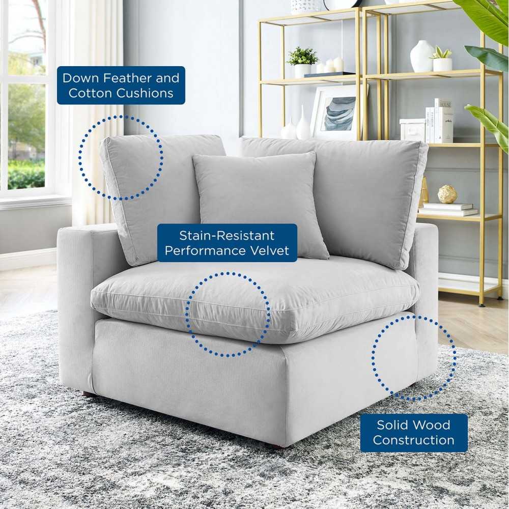Commix Down Filled Overstuffed Performance Velvet Corner Chair, Light Gray