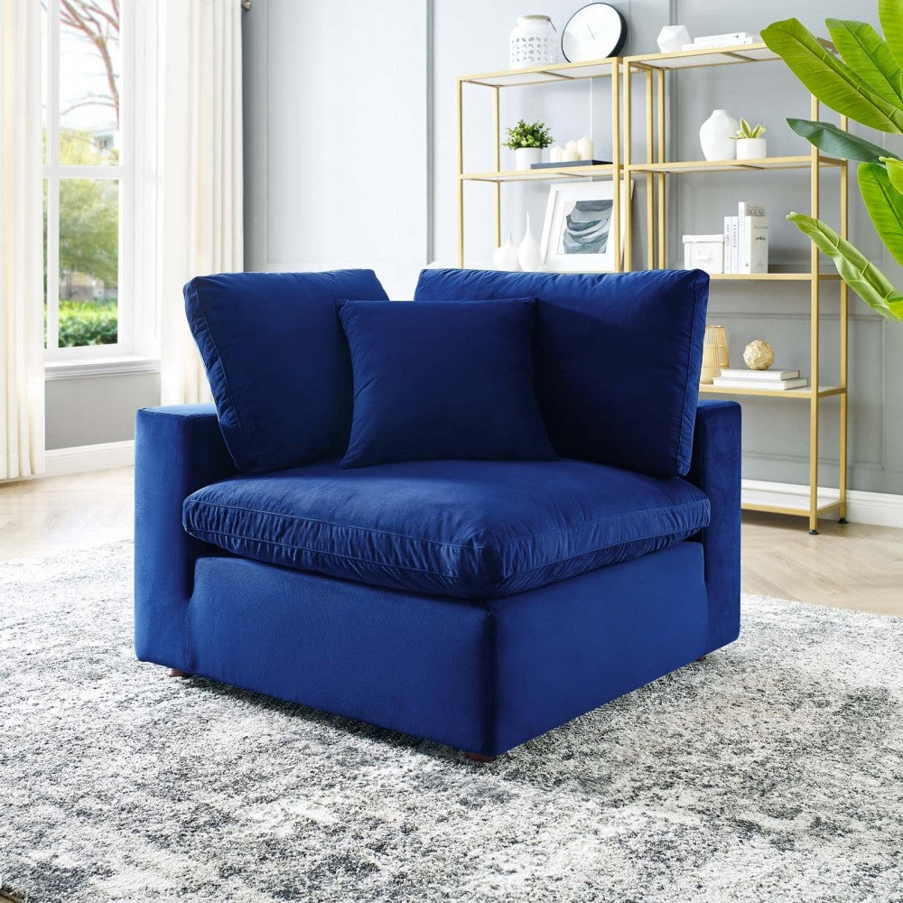 Commix Down Filled Overstuffed Performance Velvet Corner Chair, Navy