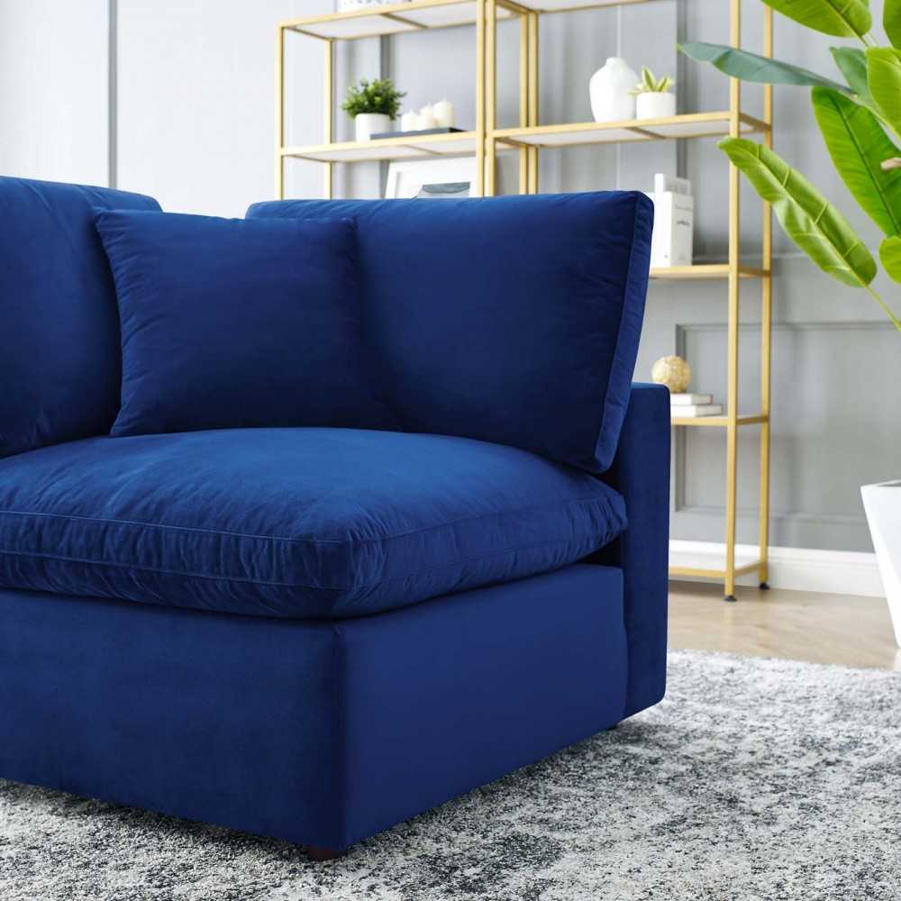 Commix Down Filled Overstuffed Performance Velvet Corner Chair, Navy