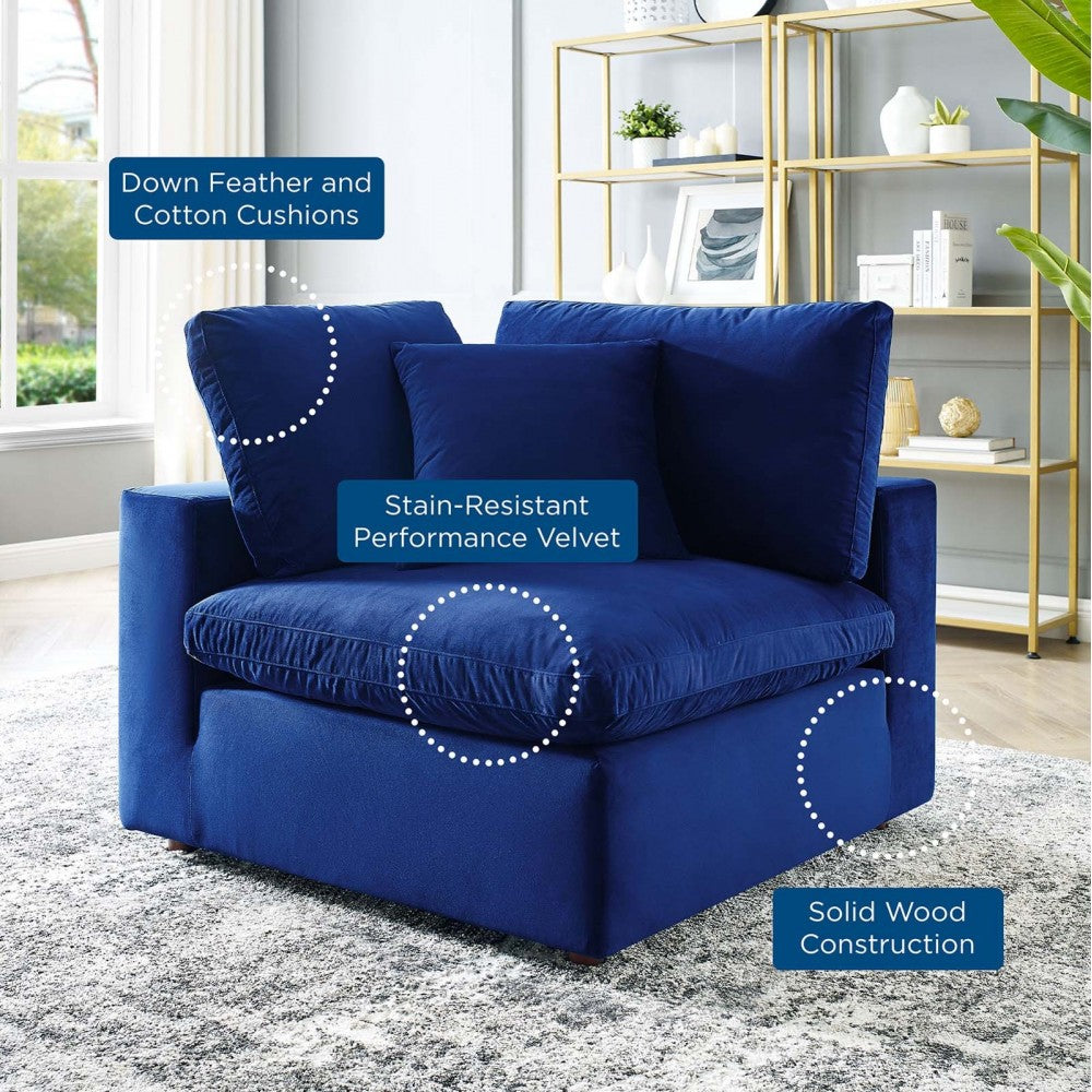 Commix Down Filled Overstuffed Performance Velvet Corner Chair, Navy