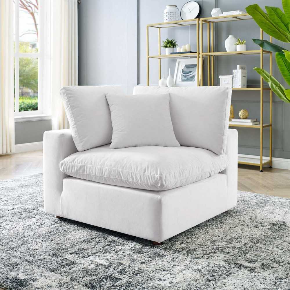 Commix Down Filled Overstuffed Performance Velvet Corner Chair, White