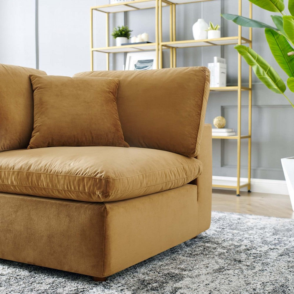 Commix Down Filled Overstuffed Performance Velvet Corner Chair, Cognac
