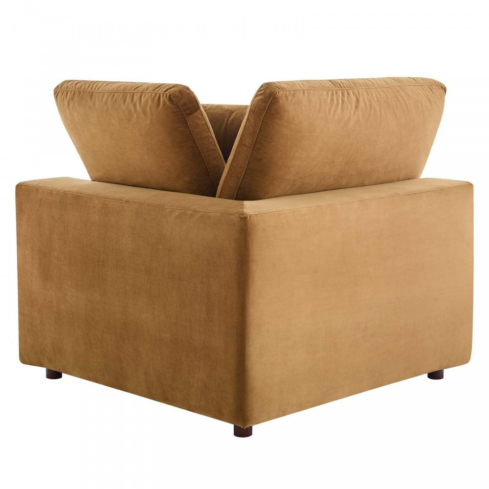Commix Down Filled Overstuffed Performance Velvet Corner Chair, Cognac