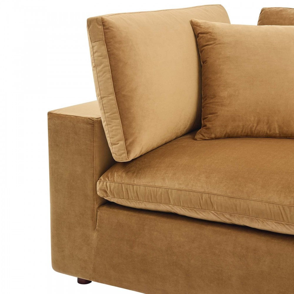 Commix Down Filled Overstuffed Performance Velvet Corner Chair, Cognac