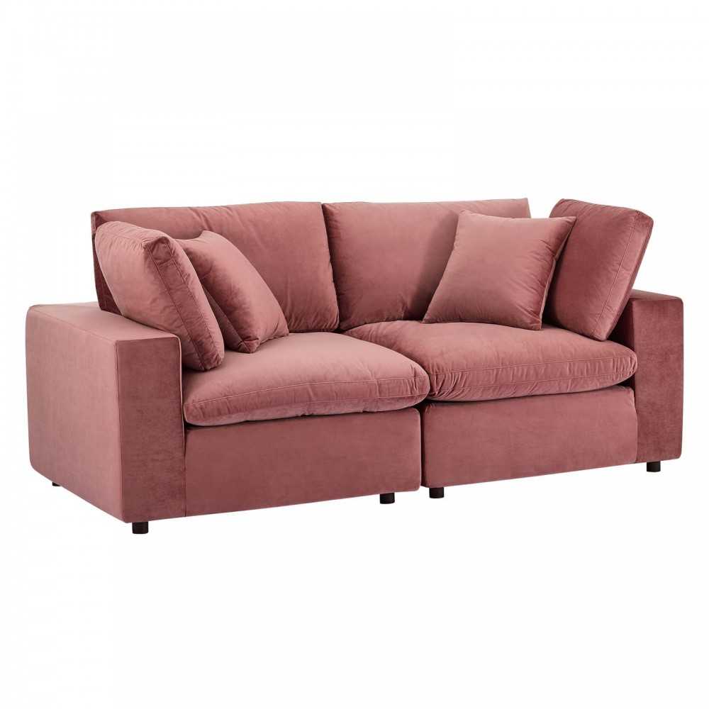 Commix Down Filled Overstuffed Performance Velvet Loveseat, Dusty Rose