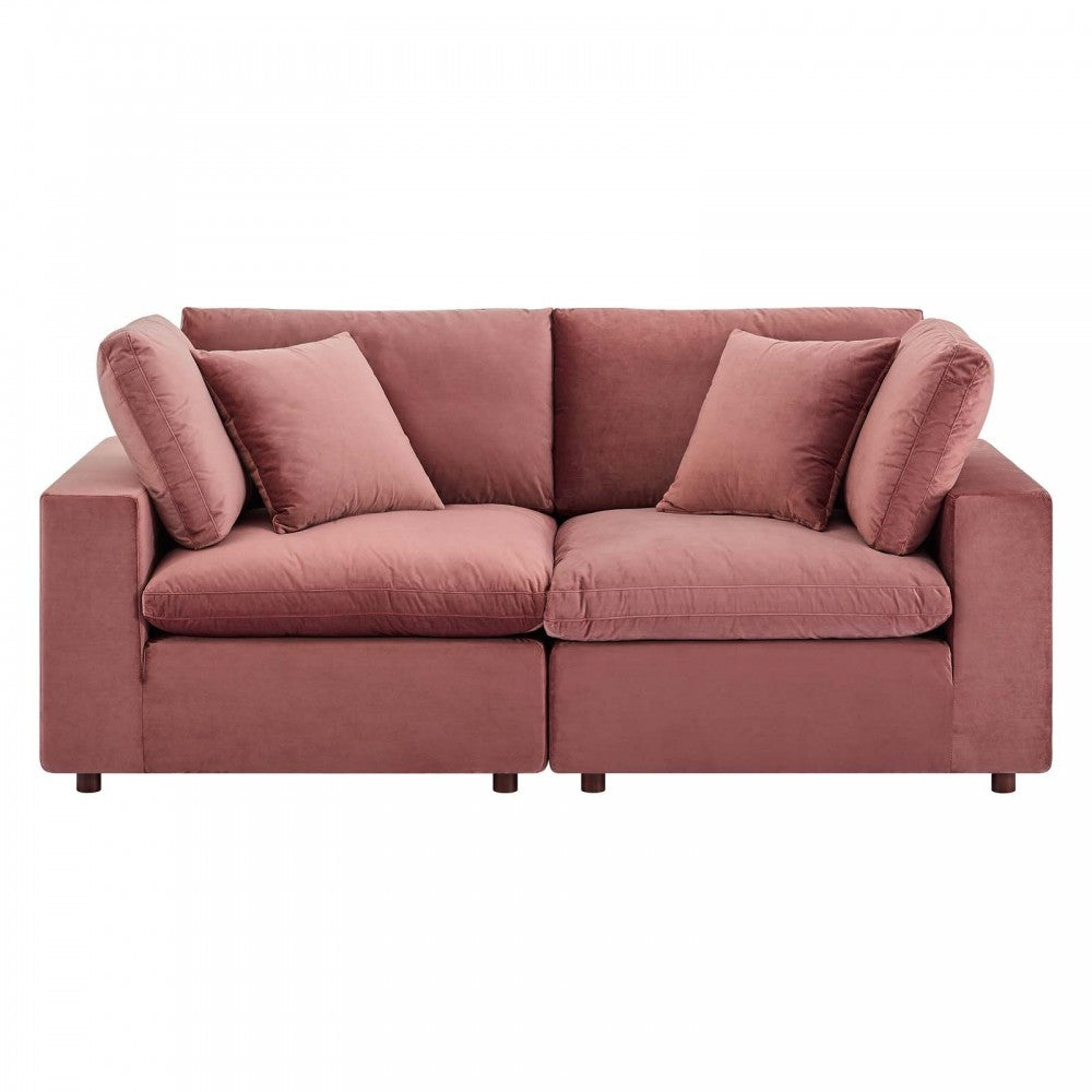 Commix Down Filled Overstuffed Performance Velvet Loveseat, Dusty Rose