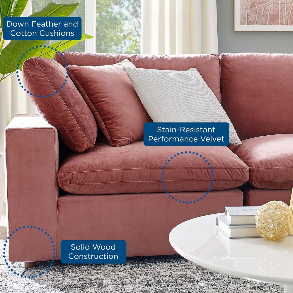 Commix Down Filled Overstuffed Performance Velvet Loveseat, Dusty Rose