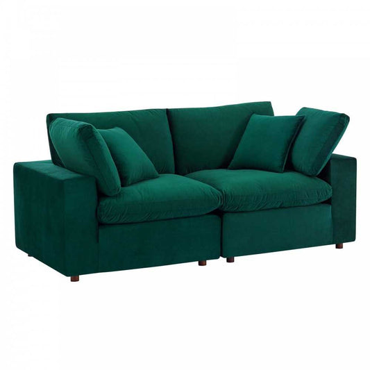 Commix Down Filled Overstuffed Performance Velvet Loveseat, Green