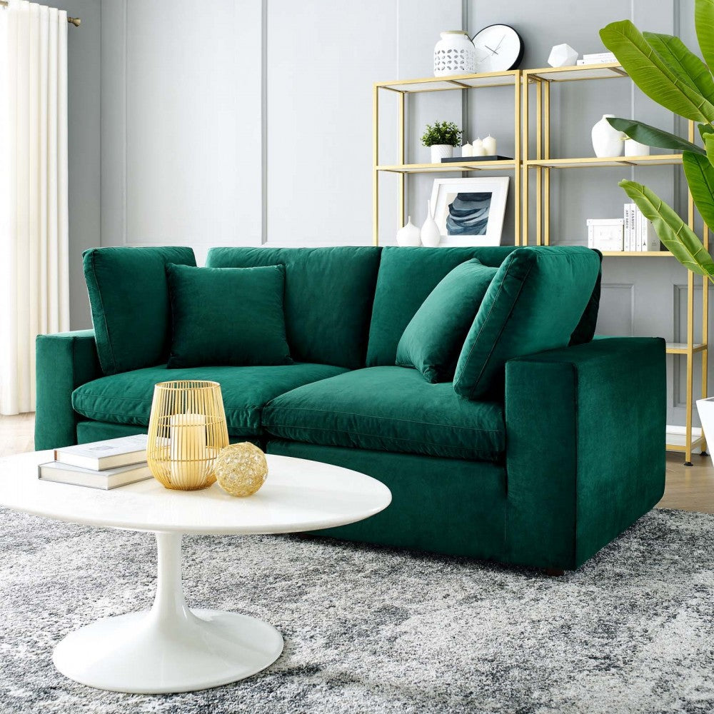 Commix Down Filled Overstuffed Performance Velvet Loveseat, Green