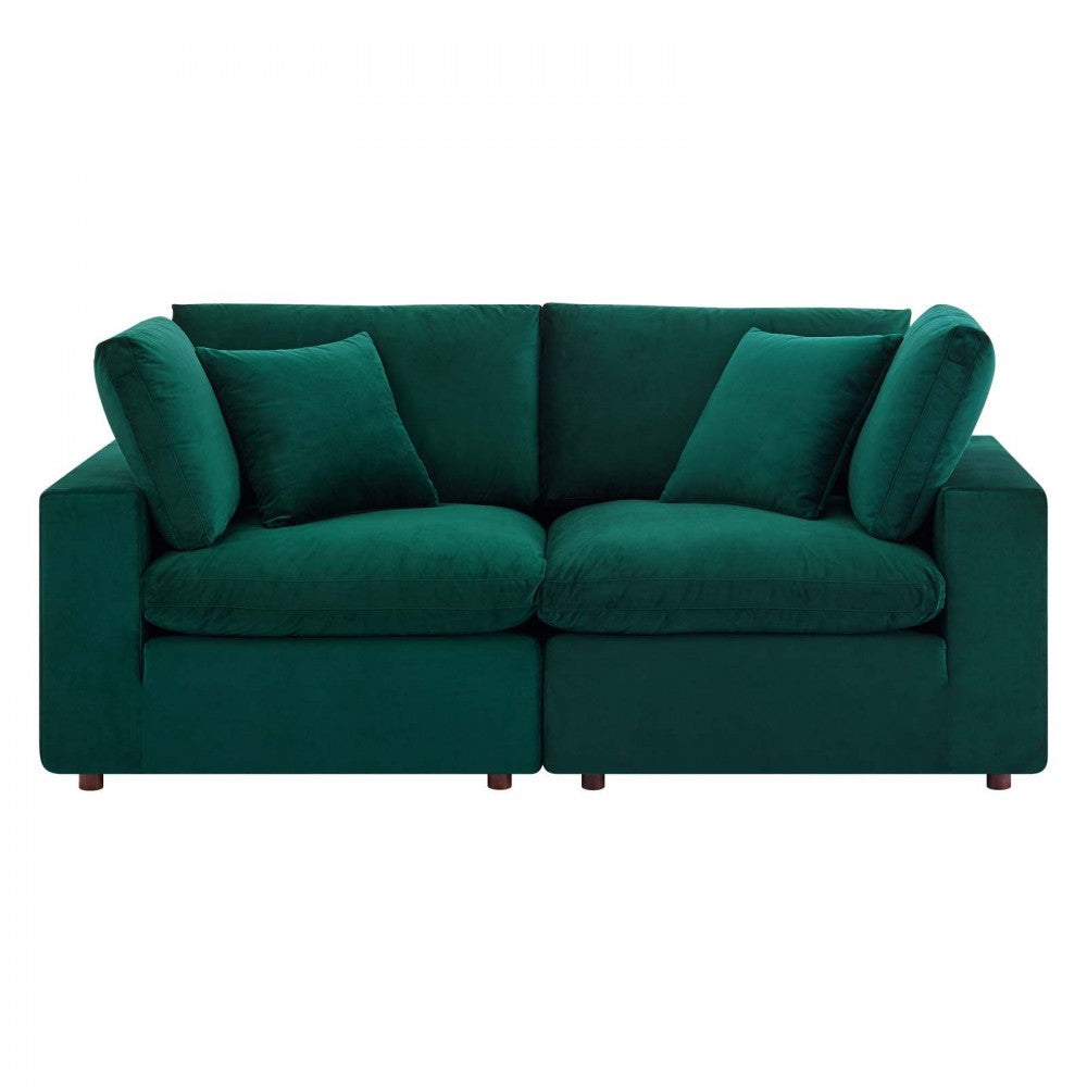 Commix Down Filled Overstuffed Performance Velvet Loveseat, Green