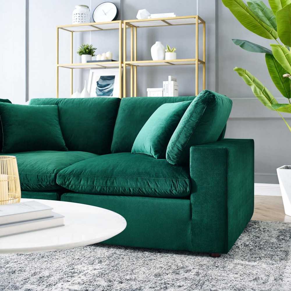 Commix Down Filled Overstuffed Performance Velvet Loveseat, Green