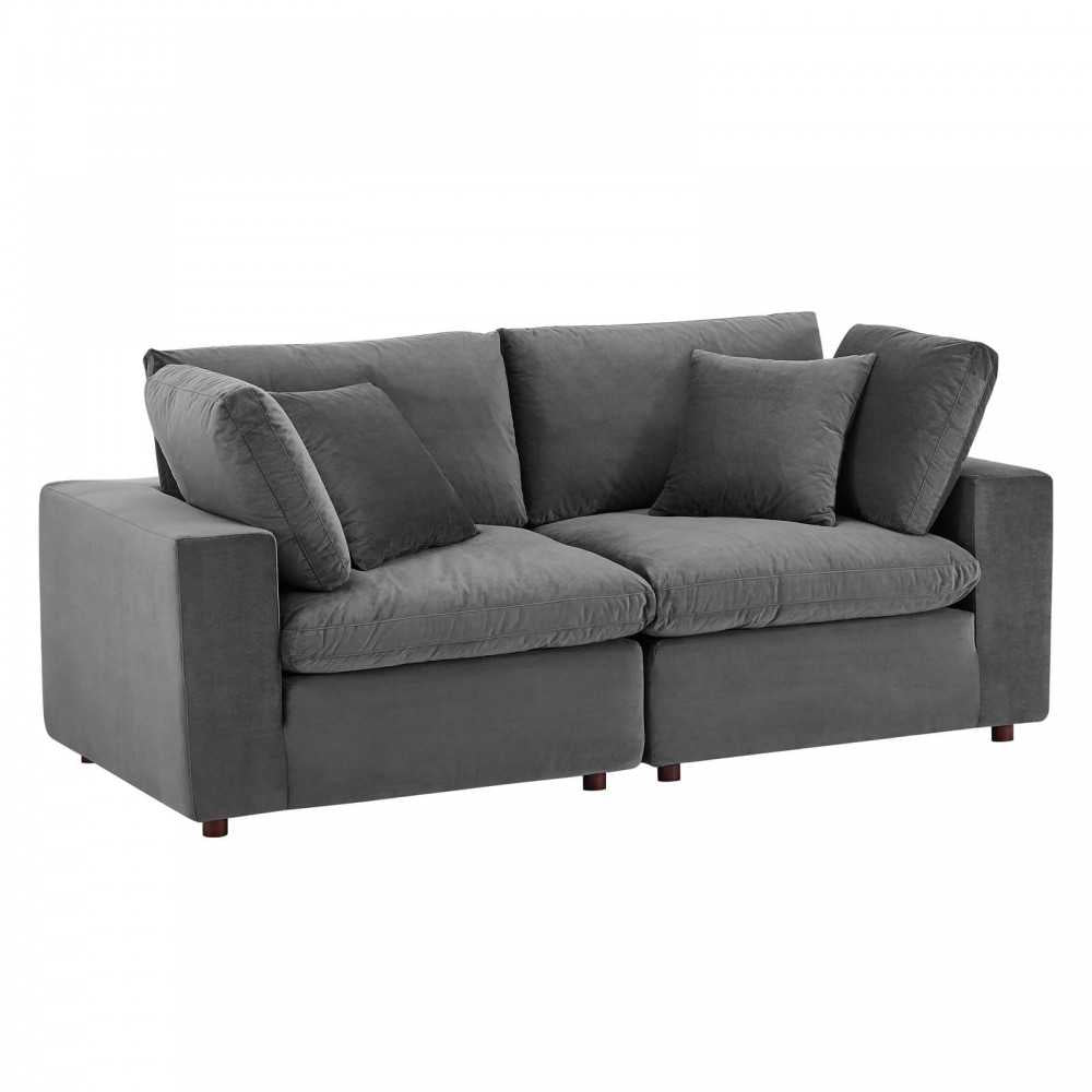 Commix Down Filled Overstuffed Performance Velvet Loveseat, Gray