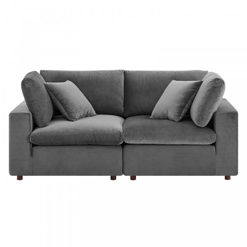 Commix Down Filled Overstuffed Performance Velvet Loveseat, Gray