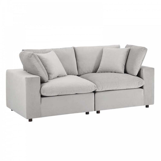 Commix Down Filled Overstuffed Performance Velvet Loveseat, Light Gray