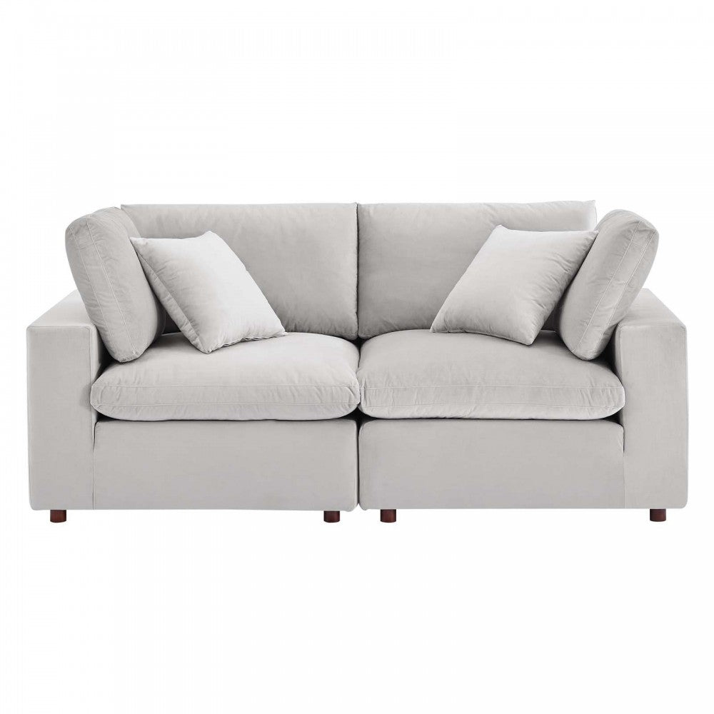 Commix Down Filled Overstuffed Performance Velvet Loveseat, Light Gray