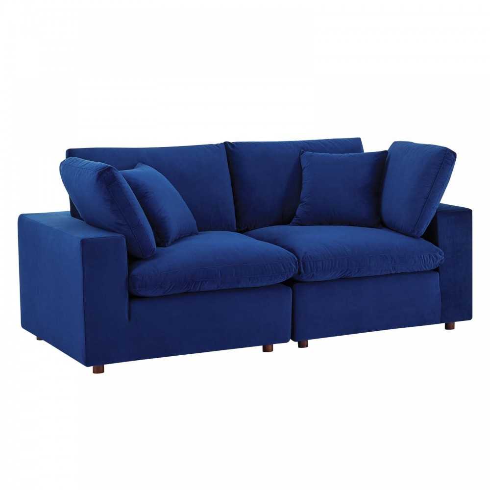 Commix Down Filled Overstuffed Performance Velvet Loveseat, Navy