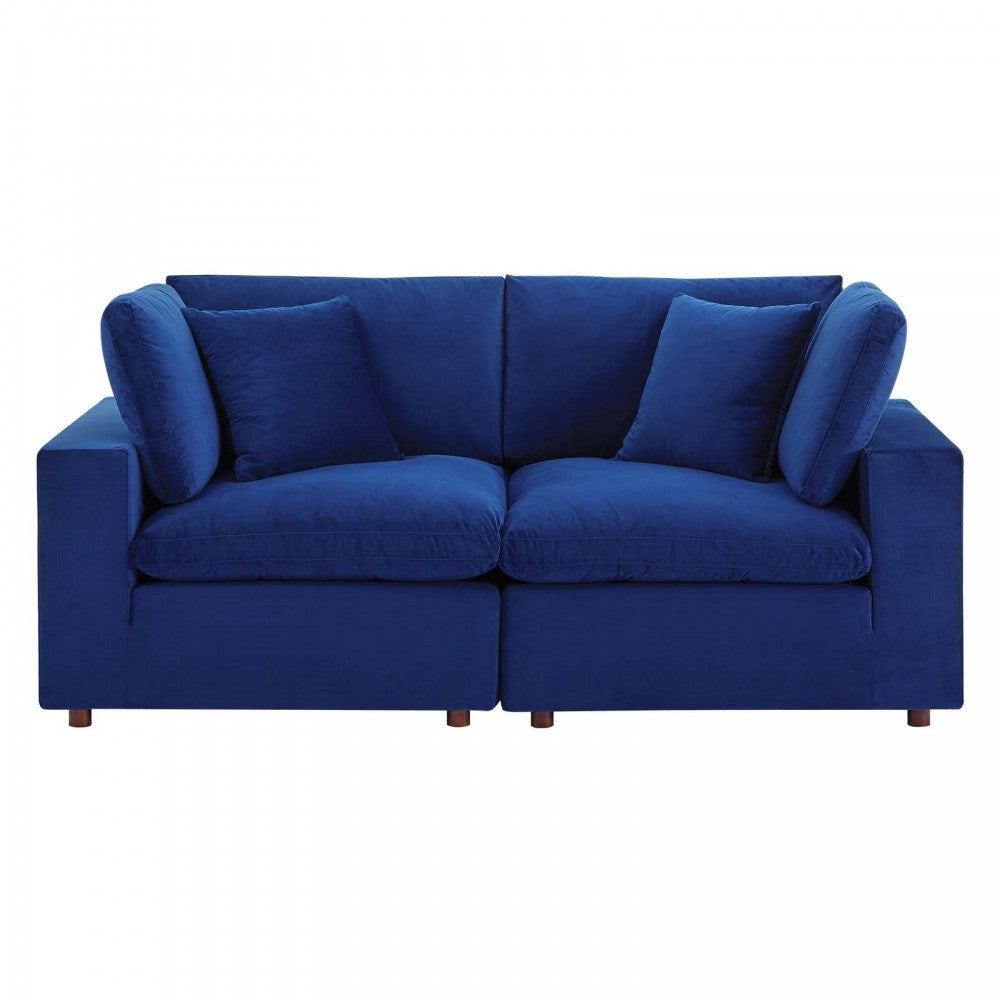 Commix Down Filled Overstuffed Performance Velvet Loveseat, Navy