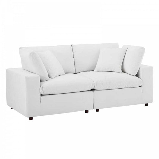 Commix Down Filled Overstuffed Performance Velvet Loveseat, White