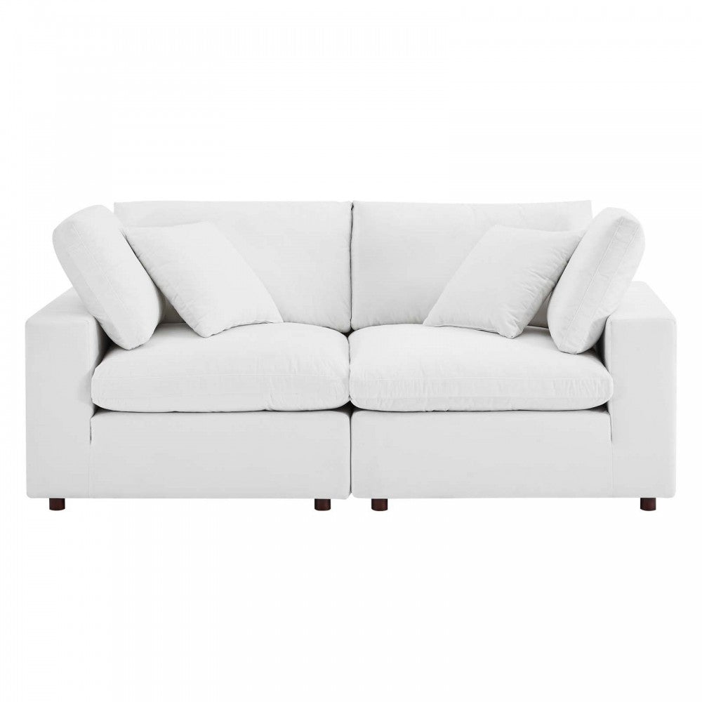 Commix Down Filled Overstuffed Performance Velvet Loveseat, White