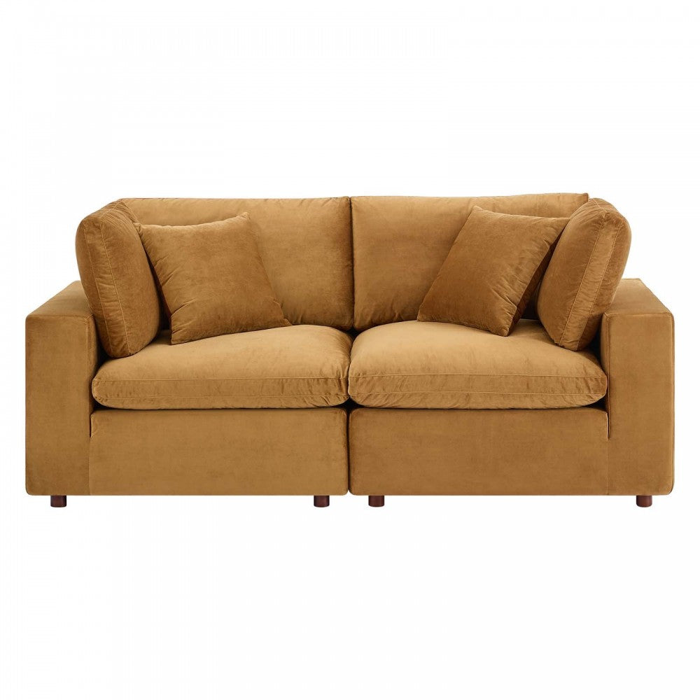 Commix Down Filled Overstuffed Performance Velvet Loveseat, Cognac