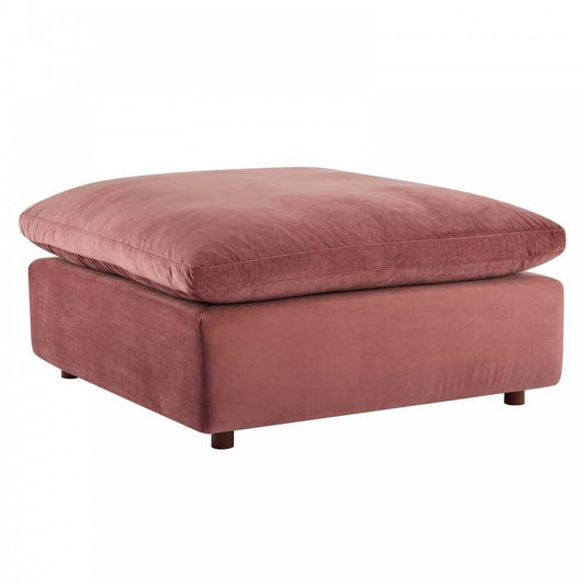 Commix Down Filled Overstuffed Performance Velvet Ottoman, Dusty Rose
