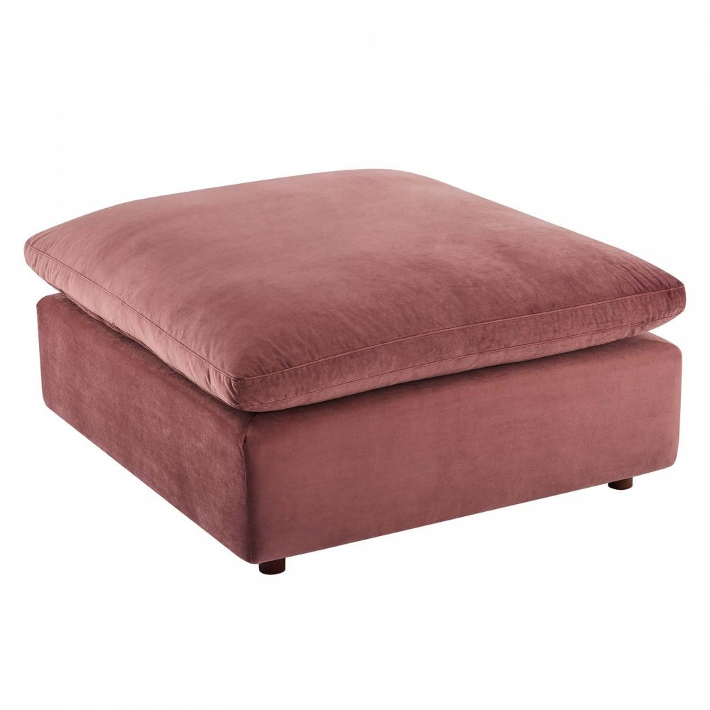 Commix Down Filled Overstuffed Performance Velvet Ottoman, Dusty Rose