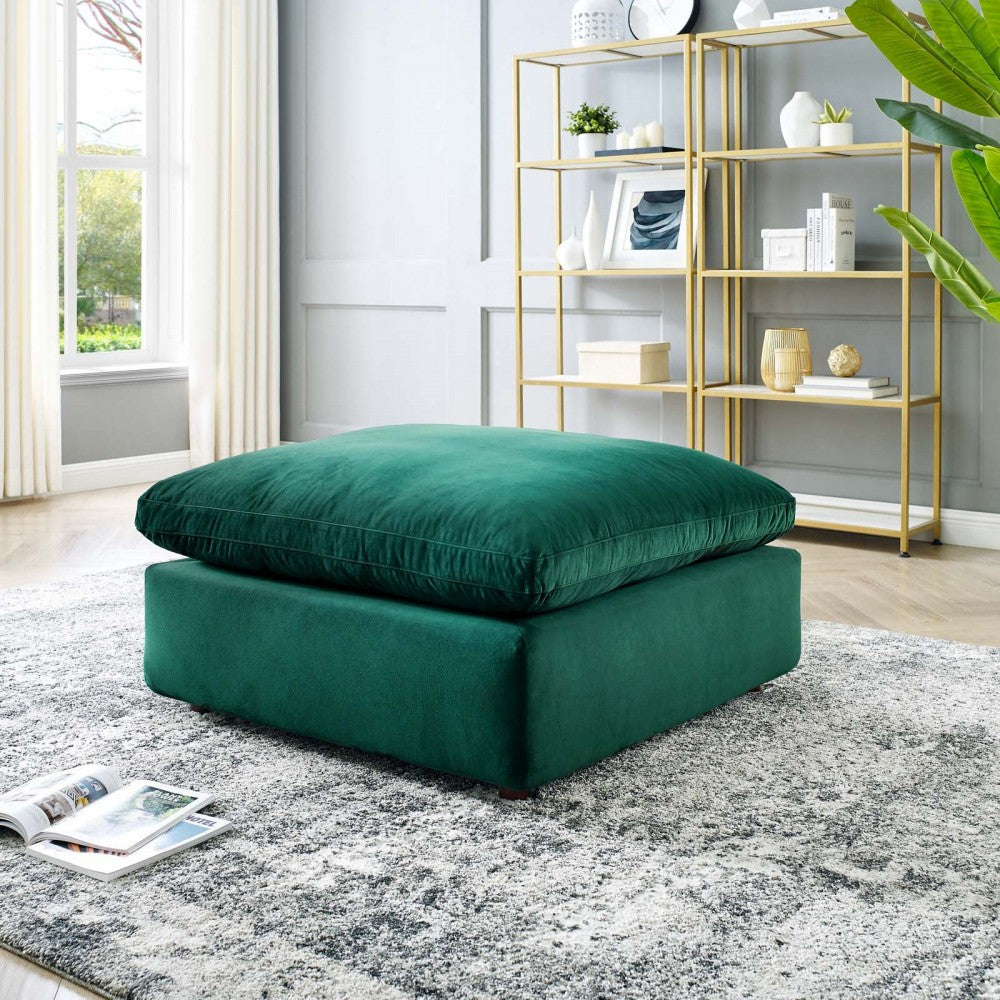 Commix Down Filled Overstuffed Performance Velvet Ottoman, Green